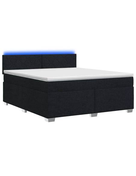 Letto con Box Spring, Materasso e LED Nero 140 x 200 cm Tessuto