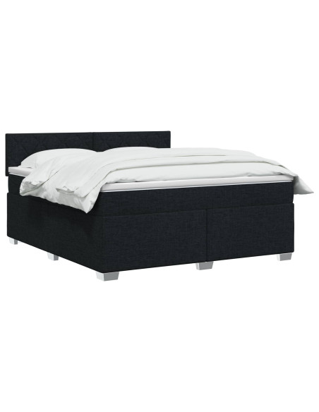 Letto con Box Spring, Materasso e LED Nero 140 x 200 cm Tessuto
