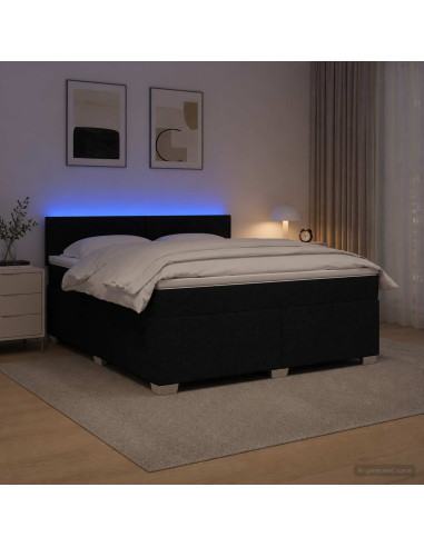 Letto con Box Spring, Materasso e LED Nero 140 x 200 cm Tessuto
