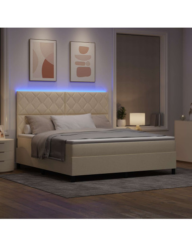 Letto a molle con strisce LED Crema 180 x 200 cm Tessuto