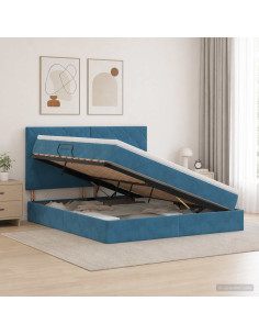 Letto con contenitore LED e materasso Blu Scuro 160 x 200 cm