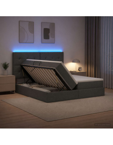 Letto con contenitore LED e materasso Grigio Scuro 180 x 200 cm