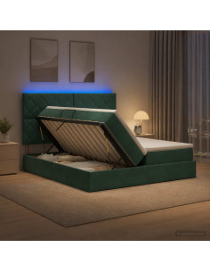 Letto con contenitore LED e materasso Verde Scuro 200 x 200 cm
