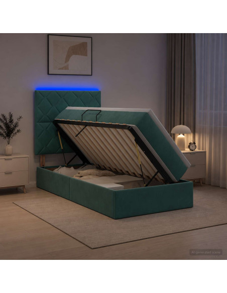Letto con contenitore LED e materasso Verde Scuro 100 x 200 cm