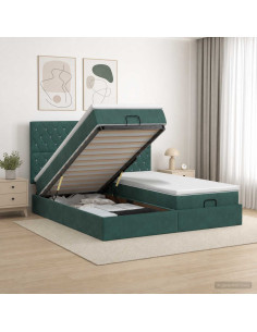 Letto ottomano con materasso 2 pz Verde Scuro Velluto