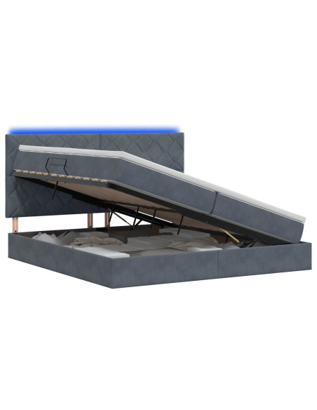 Letto con contenitore LED e materasso Grigio Scuro 200 x 200 cm