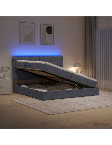 Letto con contenitore LED e materasso Grigio Scuro 200 x 200 cm