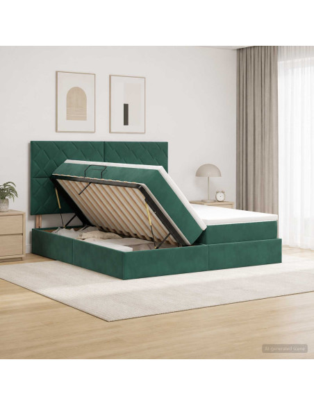 Letto con contenitore LED e materasso Verde Scuro 200 x 200 cm