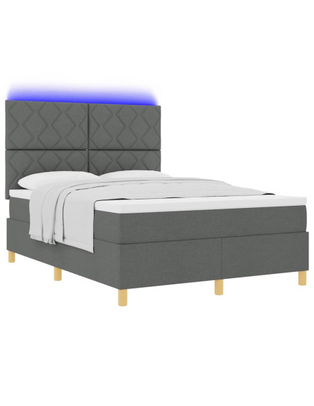 Letto a Sorgente LED Grigio scuro 140 x 200 cm Tessuto