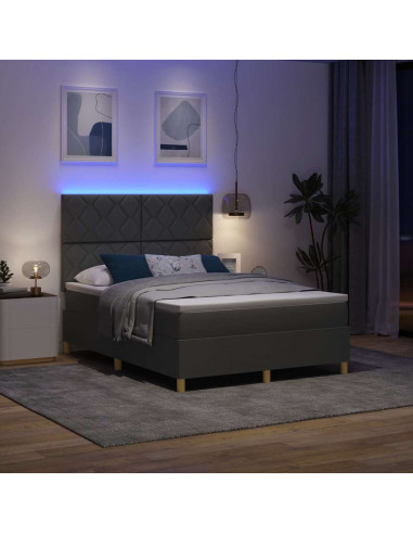 Letto a Sorgente LED Grigio scuro 140 x 200 cm Tessuto