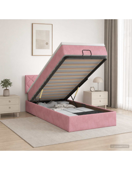 Letto ottomano con materasso Rosa 90 x 200 cm Velluto