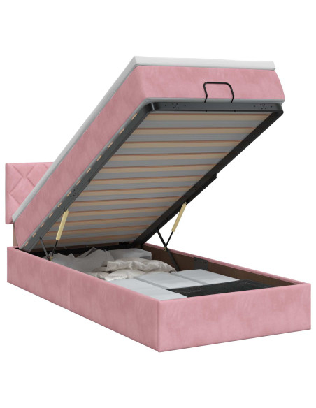 Letto ottomano con materasso Rosa 90 x 200 cm Velluto