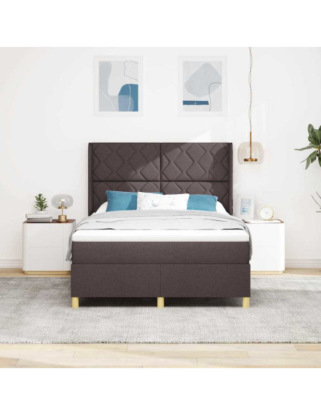 Letto a molle con testiera Marrone Scuro 140 x 190 cm Tessuto