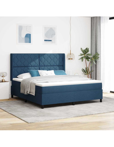 Letto a molle con cuscino con testiera Blu 200 x 180 cm Tessuto