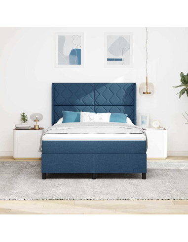 Letto a molle con cuscino con testiera Blu 200 x 160 cm Tessuto