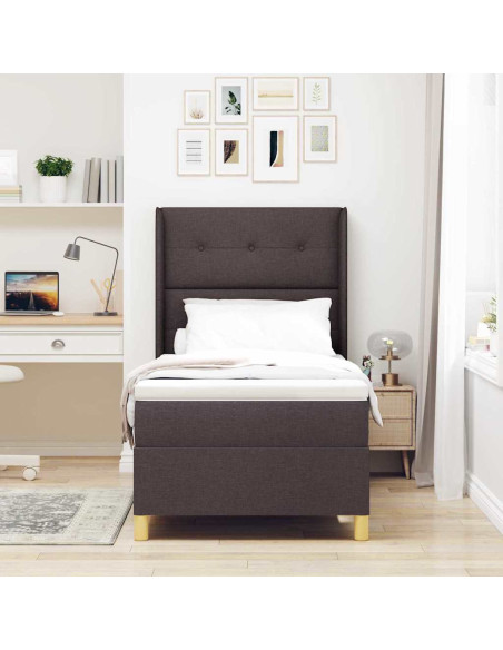 Letto a molle con testiera Marrone Scuro 100 x 200 cm Tessuto
