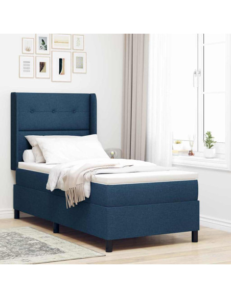 Letto a molle con cuscino con testiera Blu 200 x 90 cm Tessuto