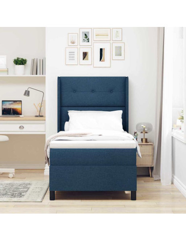 Letto a molle con cuscino con testiera Blu 200 x 90 cm Tessuto
