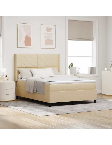 Letto a molle con cuscino Crema 200 x 160 cm Tessuto