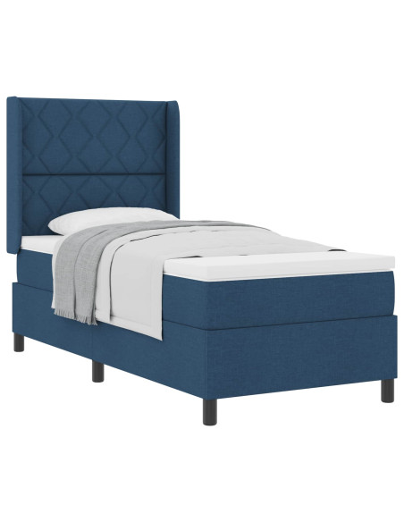 Letto a molle con cuscino con testiera Blu 200 x 90 cm Tessuto