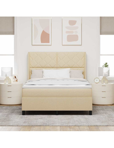Letto a molle con cuscino Crema 200 x 160 cm Tessuto