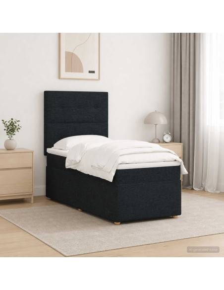 Letto Box Spring LED con Materasso Nero 100 x 200 cm Tessuto