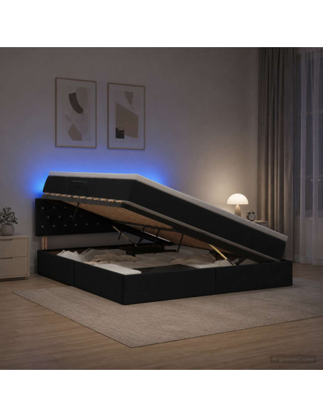 Letto con contenitore LED e materasso Nero 160 x 200 cm Velluto