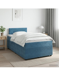 Letto box spring con materasso Blu 120 x 190 cm Velluto