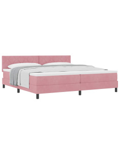 Letto a molle con testiera Rosa 200 x 200 cm Velluto 2