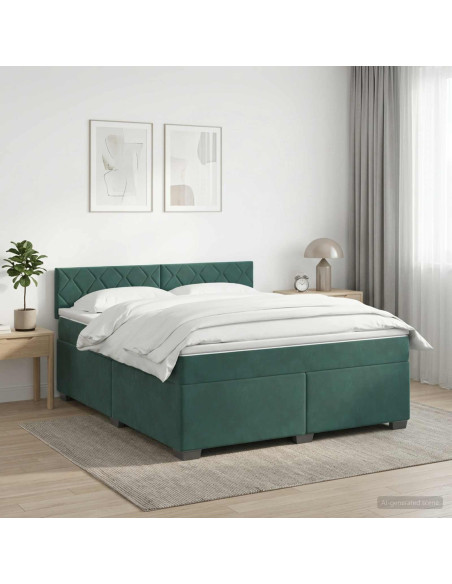 Letto con Box Spring, Materasso e LED Verde Scuro 160 x 200 cm