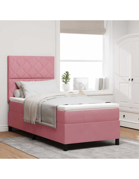 Letto a molle con testiera Rosa 100 x 200 cm Velluto