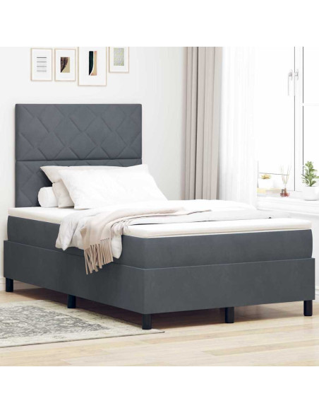 Letto a molle con testiera Grigio scuro 120 x 190 cm Velluto