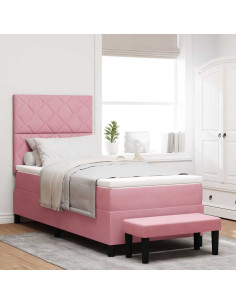 Letto a molle con cuscino Rosa 200 x 100 cm Velluto