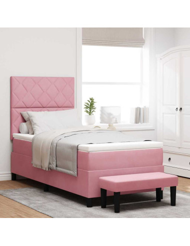 Letto a molle con cuscino Rosa 200 x 100 cm Velluto