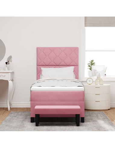 Letto a molle con cuscino Rosa 200 x 100 cm Velluto