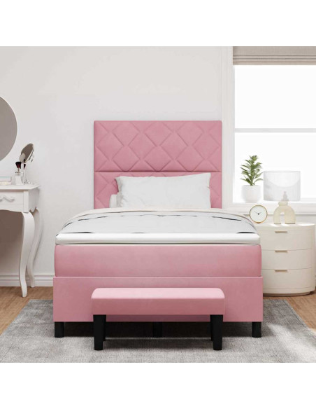 Letto a molle con testiera Rosa 190 x 120 cm Velluto