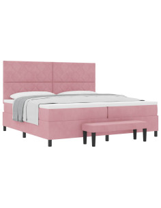 Letto a molle con testiera Rosa 200 x 200 cm Velluto 2