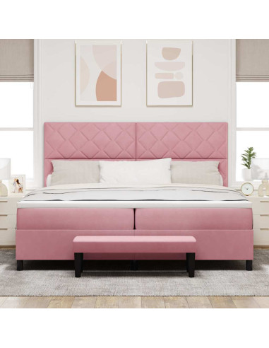 Letto a molle con testiera Rosa 200 x 200 cm Velluto