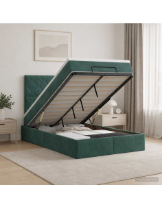 Letto ottomano con materasso Verde Scuro 120 x 190 cm Velluto