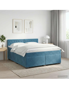 Letto box spring con materasso Blu Scuro 180 x 200 cm Velluto