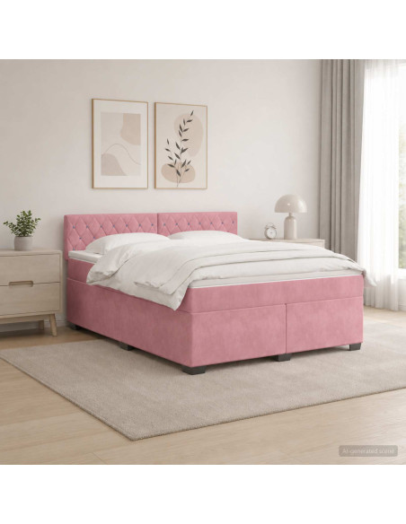 Letto con Box Spring, Materasso e LED Rosa 160 x 200 cm Velluto
