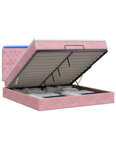 Letto Ottomano con Materasso e LED Rosa 140 x 190 cm Velluto 2