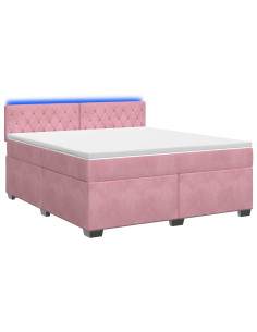 Letto con Box Spring, Materasso e LED Rosa 160 x 200 cm Velluto 2