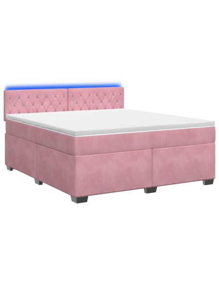 Letto con Box Spring, Materasso e LED Rosa 160 x 200 cm Velluto