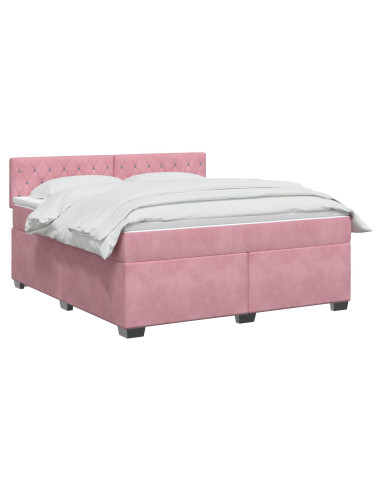 Letto con Box Spring, Materasso e LED Rosa 160 x 200 cm Velluto