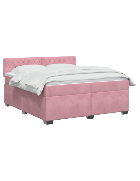Letto con Box Spring, Materasso e LED Rosa 160 x 200 cm Velluto