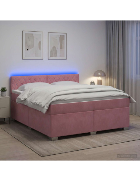 Letto con Box Spring, Materasso e LED Rosa 160 x 200 cm Velluto