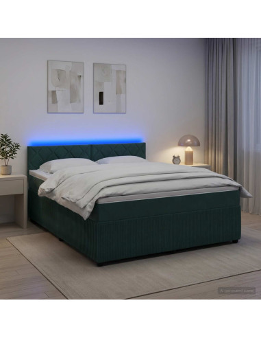 Letto box spring con materasso Verde Scuro 160 x 200 cm Velluto