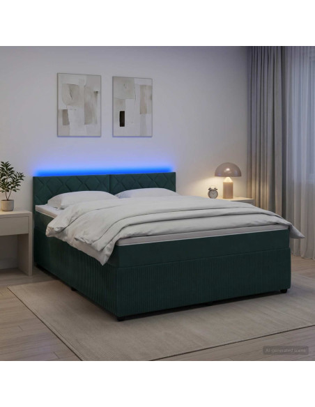 Letto box spring con materasso Verde Scuro 160 x 200 cm Velluto