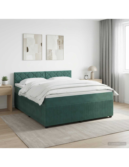 Letto box spring con materasso Verde Scuro 160 x 200 cm Velluto